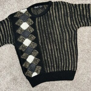 Vintage Forte Crewneck Sweater Men Size Small Leather Accents 90s‎ Stripe